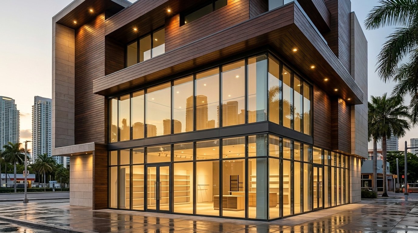 Commercial storefront glazing in Brickell Miami